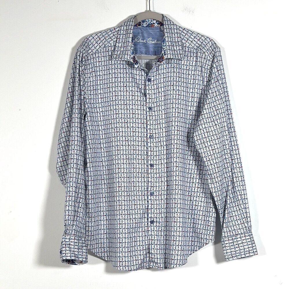 Robert Graham Long Sleeve Classic Fit Shirt Mens Sz XL Multicolor Contrast Cuff